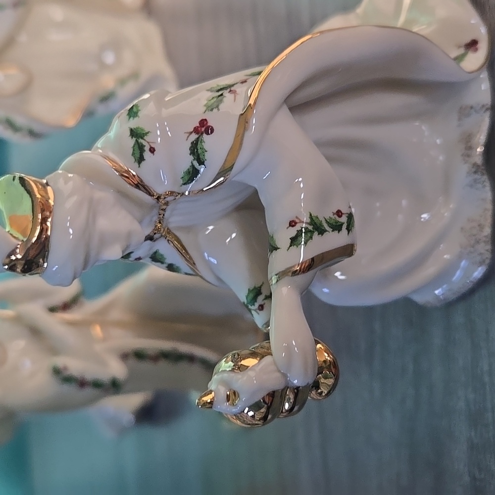 Lenox Mini Nativity Set 7 Piece Xmas Scene Porcelain W 24k Gold Accents W Holly - Picture 7 of 16